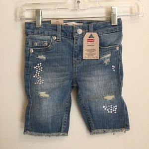 Levi's Girls Bermuda Denim Jean Shorts Size 4 Regular Blue Distressed New